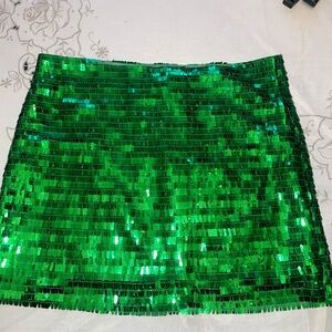White fox Green Sequin Skirt XS